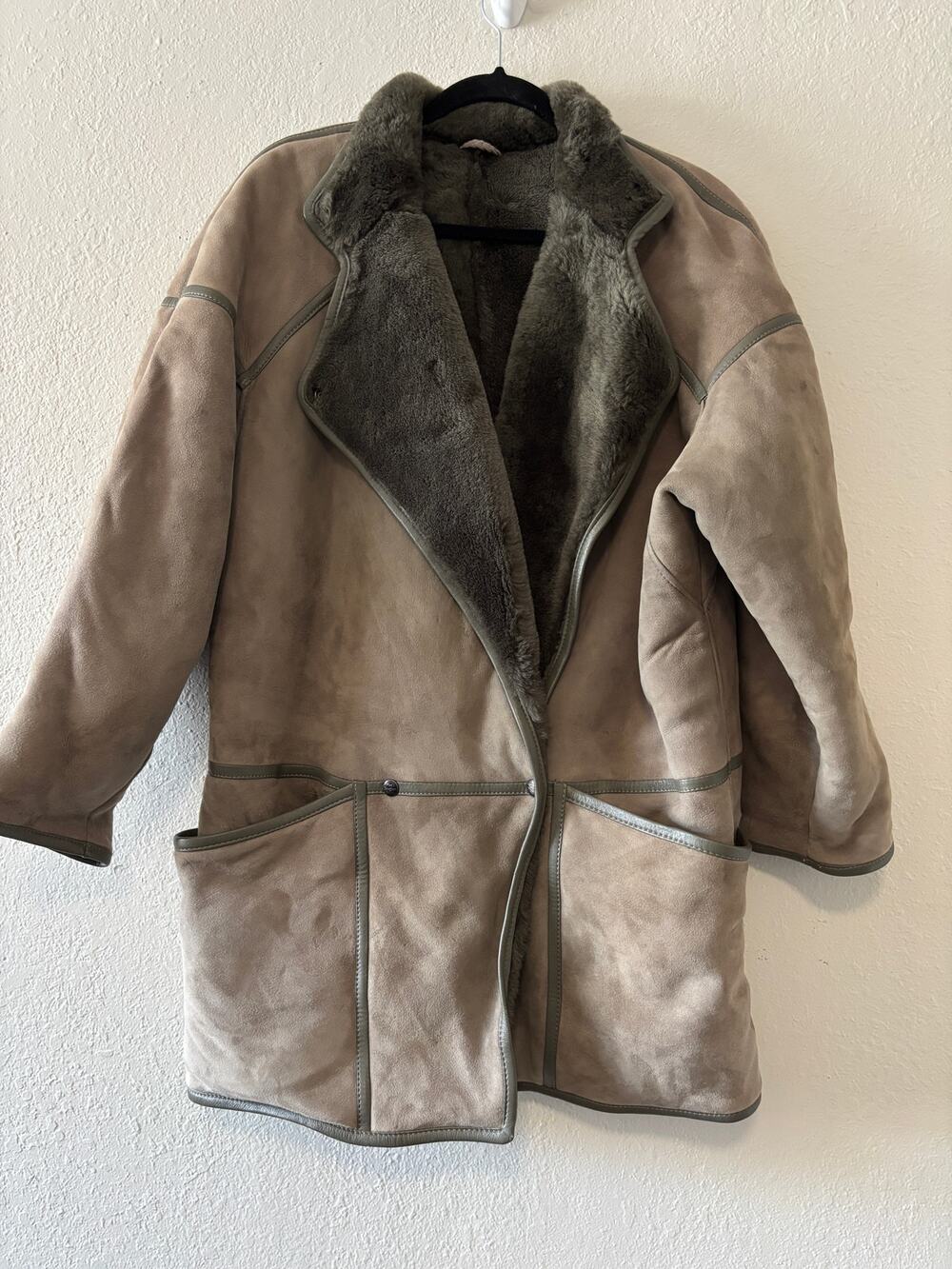 Vintage Mac Douglas Genuine Shearling Leather Suede Fur Coat Jacket Womens XL /L